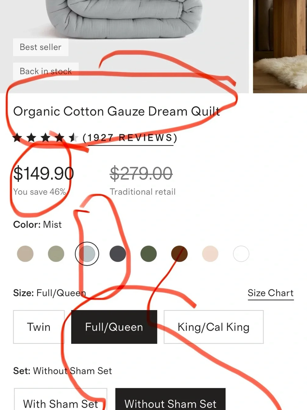 NEW Quince Mist QUEEN Organic Cotton Gauze Dream Quilt $150